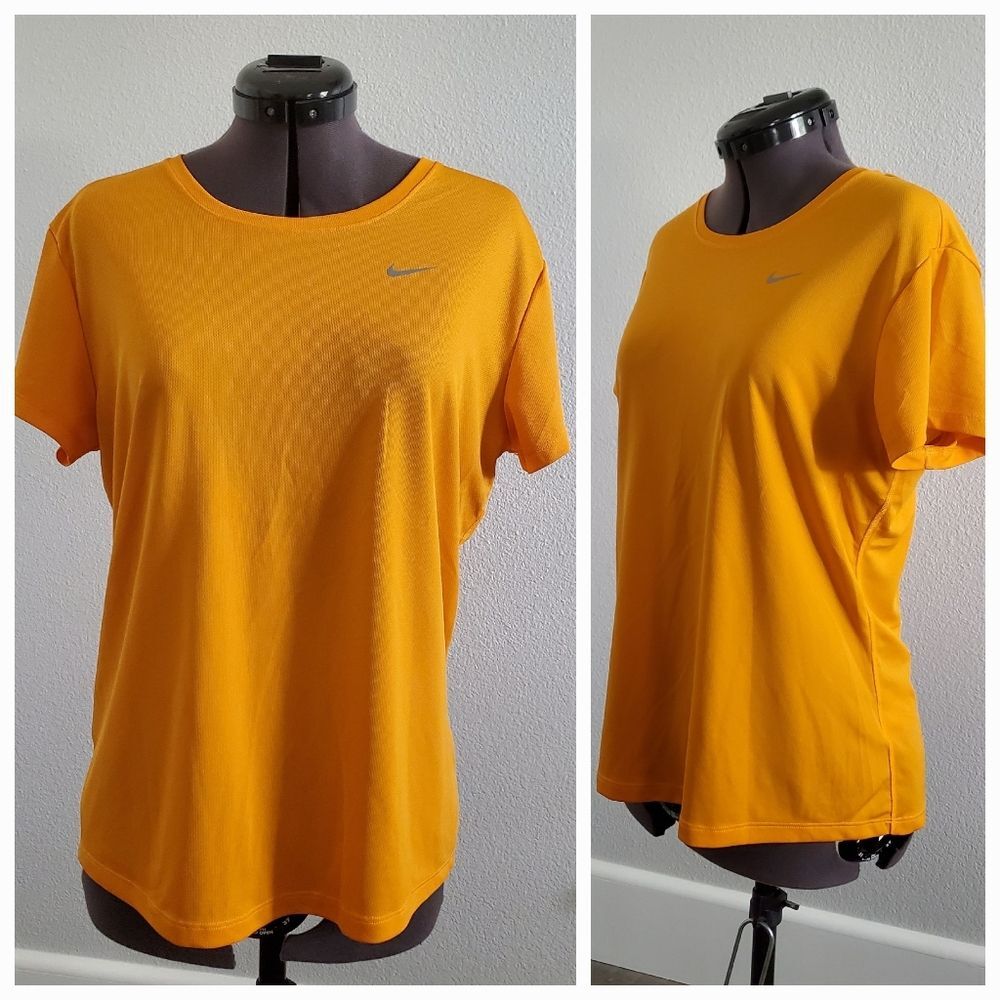 Nike Dri-FIT Women’s Activewear Top Large Yellow Orange Crew Neck Short Sleeve